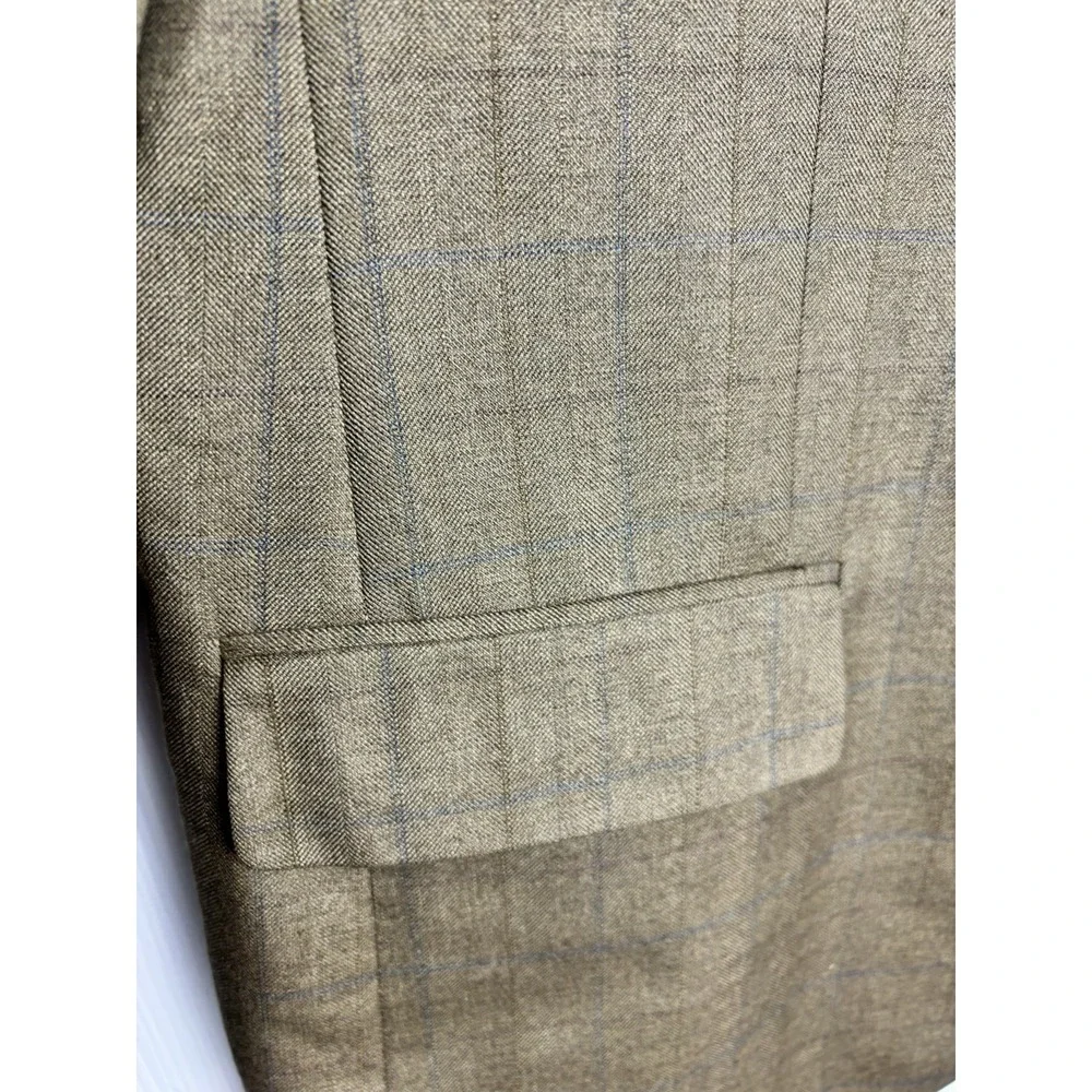 JOSEPH & FEISS Mens 43R Beige WINDOWPANE Wool & Silk Sport Coat Blazer Suit Coat